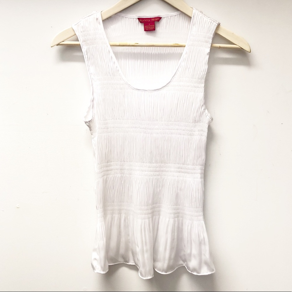 Sunny Leigh White Pleated Sheer Sleeveless Blouse
